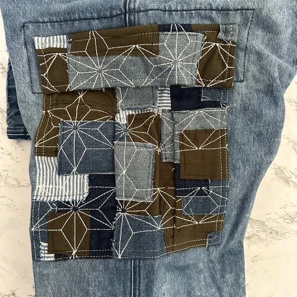 PRPS Indigo Miyagi Patchwork Cargo Denim Jeans Noir Bruised Never Broken Size 38